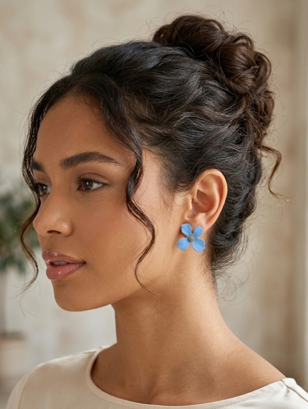 Blue Flower Stud Earrings, NIP